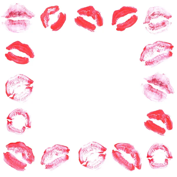 Female lips lipstick kiss print set for valentine day isolated on white. Magenta color — Stock Photo, Image
