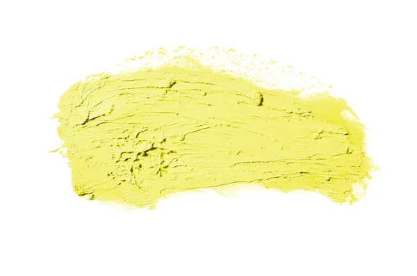 Smear and texture of lipstick or acrylic paint isolated on white background. Yellow color — Stock Photo, Image