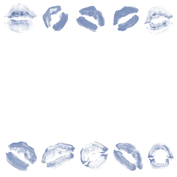 여성 입술 립스틱 키스 인쇄 흰색에 고립 된 발렌타인 데이를위한 설정. 다크 블루 컬러 — 스톡 사진