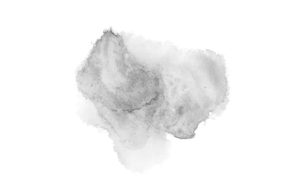 Abstrakt akvarell bakgrundsbild med en flytande splatter av akvarellfärg, isolerad på vitt. Svarta och vita toner — Stockfoto
