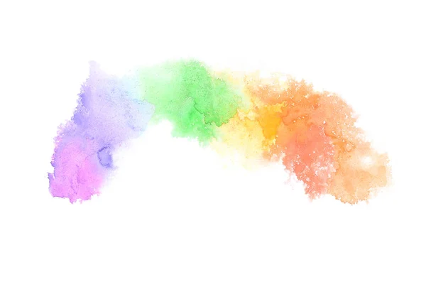 Abstraktes Aquarell-Hintergrundbild mit einem flüssigen Spritzer Aquarellfarbe, isoliert auf Weiß. Regenbogentöne — Stockfoto