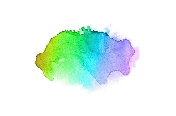 Abstrakt akvarell bakgrundsbild med en flytande splatter av akvarellfärg, isolerad på vitt. Regnbågsfärgade toner — Stockfoto