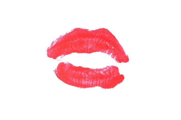 Marca de beso de lápiz labial sobre fondo blanco. Hermosos labios aislados . — Foto de Stock