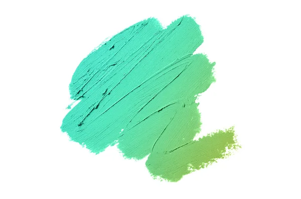 Abstrich und Textur von Lippenstift oder Acrylfarbe isoliert auf weißem Hintergrund. smaragdgrüne Farbe — Stockfoto