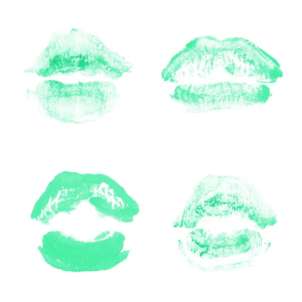 Labios femeninos beso lápiz labial conjunto de impresión para el día de San Valentín aislado en blanco. Color turquesa — Foto de Stock