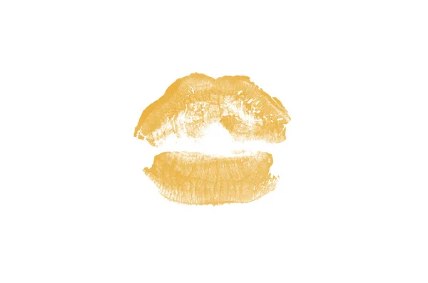 Segno di bacio rossetto su sfondo bianco. Belle labbra isolate. Colore beige — Foto Stock