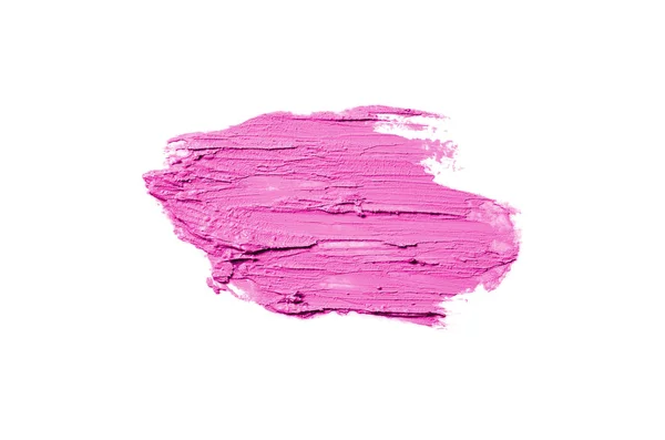 Rozmaz i tekstury szminki lub farby akrylowej na białym tle. Różowy kolor — Zdjęcie stockowe