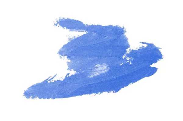 Spalmare e consistenza di rossetto o vernice acrilica isolata su sfondo bianco. Colore blu — Foto Stock