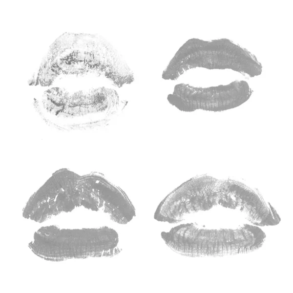 Female lips lipstick kiss print set for valentine day isolated on white. Gray color — Stock Photo, Image