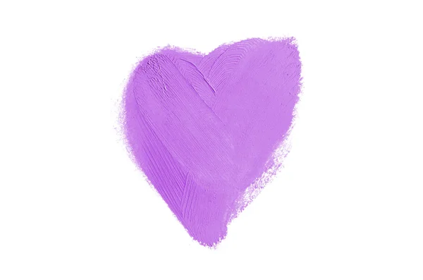 液体口红心脏形状污迹隔离在白色背景上。紫色 — 图库照片