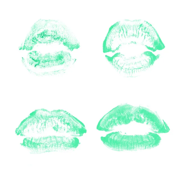 Γυναικεία χείλη κραγιόν φιλί σετ εκτύπωσης για την ημέρα του Αγίου Βαλεντίνου απομονωθεί σε λευκό. Τιρκουάζ χρώμα — Φωτογραφία Αρχείου