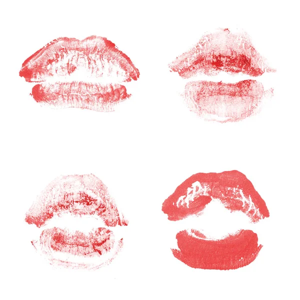 Female lips lipstick kiss print set for valentine day isolated o — Stock Photo, Image