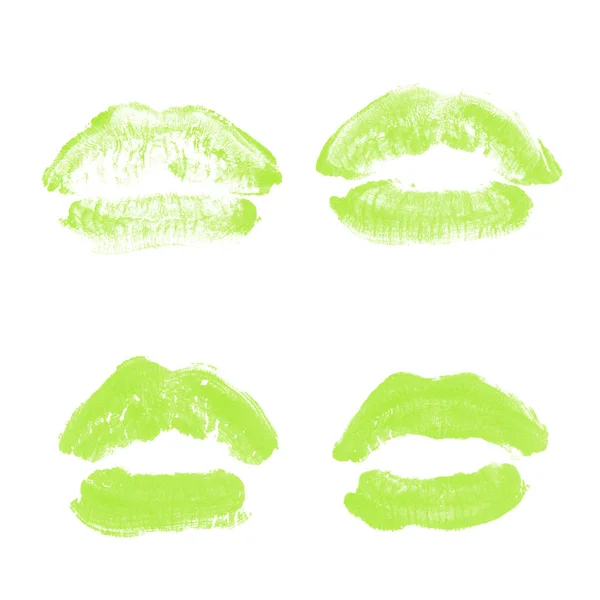 여성 입술 립스틱 키스 인쇄 흰색에 고립 된 발렌타인 데이를위한 설정. 밝은 녹색 색상 — 스톡 사진