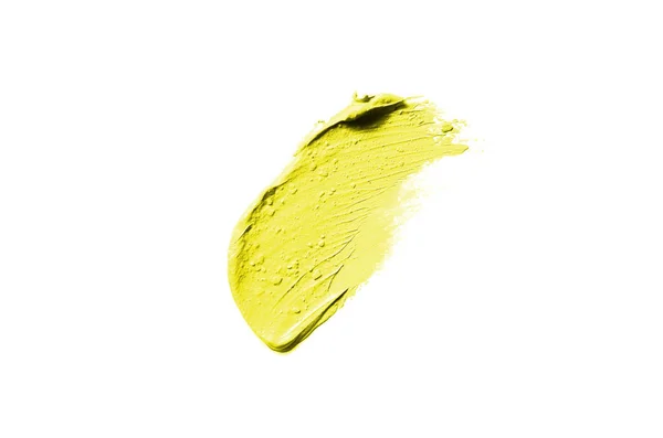 Roztěr a struktura rtěnky nebo akrylové barvy izolované na bílém pozadí. Žlutá barva — Stock fotografie