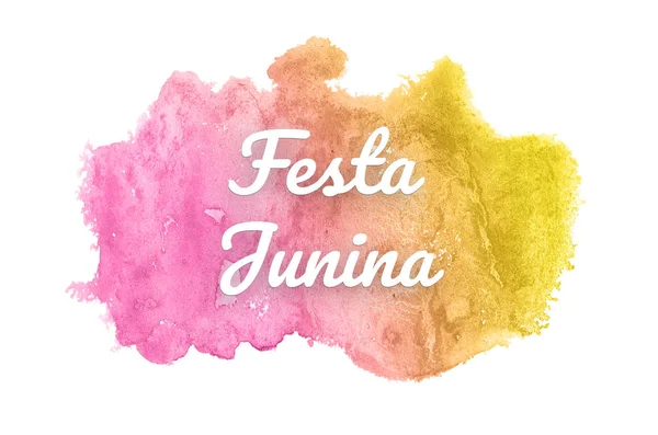 Abstract watercolor background image with a liquid splatter of aquarelle paint. Pink and yellow tones. Festa Junina — Stock Photo, Image