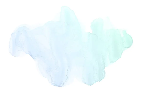 Obraz pozadí abstraktní akvarel s tekutým koláčem z akarelle barvy, izolované na bílém. Modré a tyrkysově pastelové tóny — Stock fotografie