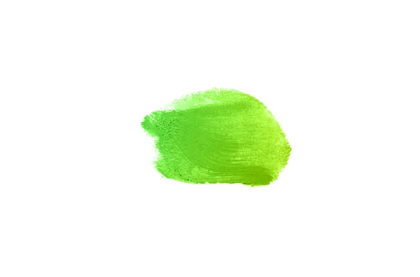 흰색 배경에 고립 된 립스틱 이나 아크릴 페인트의 얼룩과 질감. 녹색 노란색 색상 — 스톡 사진
