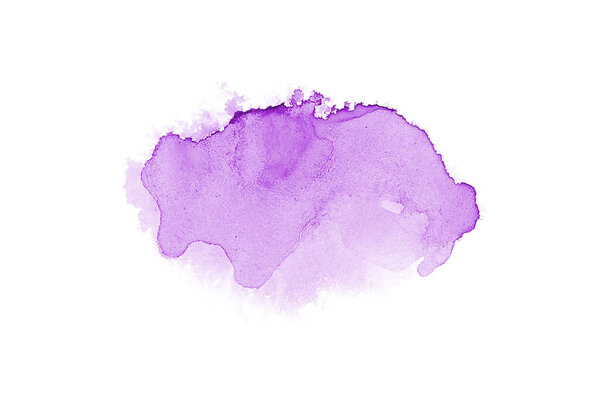 Abstract watercolor background image with a liquid splatter of aquarelle paint, isolated on white. Purple tones