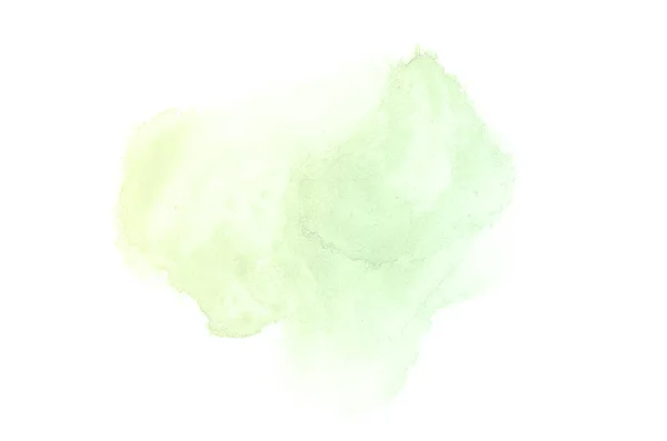 Abstraktes Aquarell-Hintergrundbild mit einem flüssigen Spritzer Aquarellfarbe, isoliert auf weißem Grund. Pastelltöne grün und gelb — Stockfoto