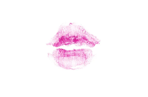 Lippenstift-Kussmund auf weißem Hintergrund. schöne Lippen isoliert. rosa Farbe — Stockfoto