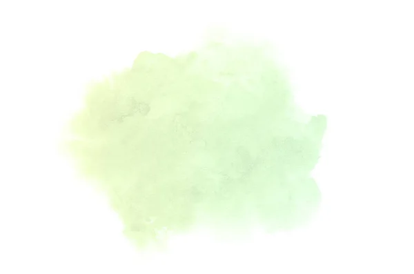 Abstraktes Aquarell-Hintergrundbild mit einem flüssigen Spritzer Aquarellfarbe, isoliert auf weißem Grund. Pastelltöne grün und gelb — Stockfoto