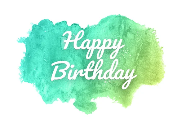 Abstract watercolor background image with a liquid splatter of aquarelle paint.Green and yellow pastel tones. Happy birthday — Stock Photo, Image