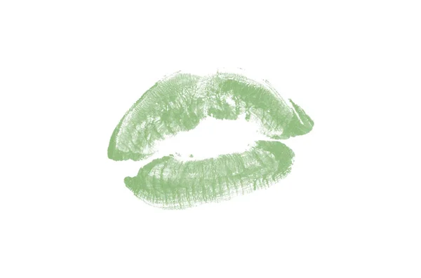 Marca de beso de lápiz labial sobre fondo blanco. Hermosos labios aislados. Color verde oscuro —  Fotos de Stock