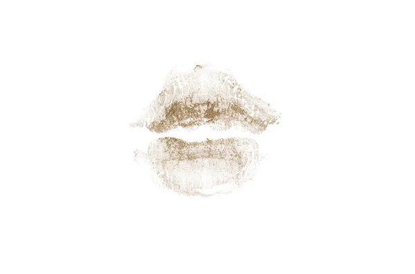 След поцелуя помады на белом фоне. Красивые губы изолированы. Цвет коричневый — стоковое фото
