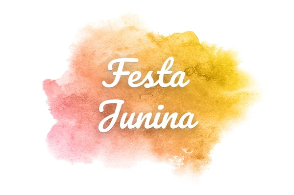 Abstract watercolor background image with a liquid splatter of aquarelle paint. Pink and yellow tones. Festa Junina — Stock Photo, Image