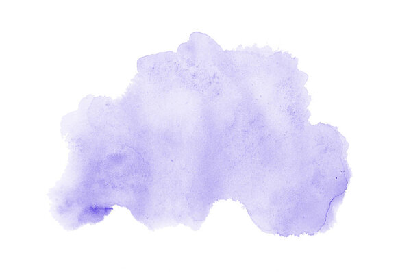 Abstract watercolor background image with a liquid splatter of aquarelle paint, isolated on white. Violet tones