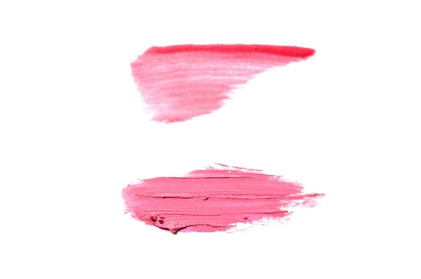 흰색 배경에 고립 된 립스틱 이나 아크릴 페인트의 얼룩과 질감. 마젠타 색 — 스톡 사진