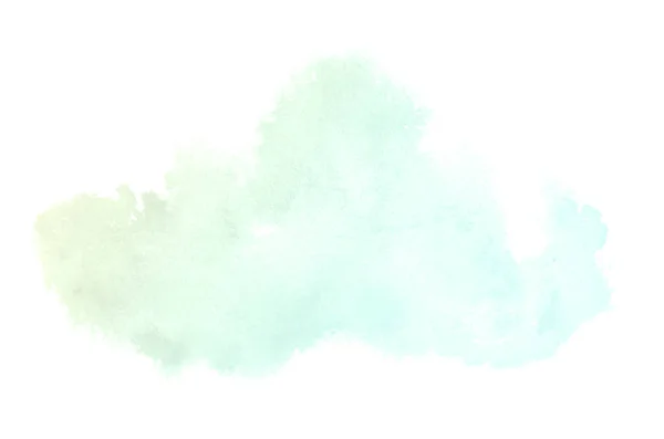 Beyaz üzerine izole edilmiş, sıvı bir kova boyası ile soyut suluboya arka plan görüntüsü. Yeşil ve sarı pastel tonları — Stok fotoğraf
