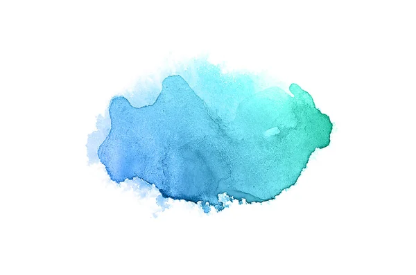 Abstraktes Aquarell-Hintergrundbild mit einem flüssigen Spritzer Aquarellfarbe, isoliert auf weiß.Blau und türkisfarbenen Pastelltönen — Stockfoto