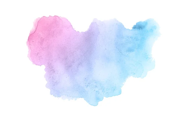 Abstraktes Aquarell-Hintergrundbild mit einem flüssigen Spritzer Aquarellfarbe, isoliert auf Weiß. rosa und blaue Pastelltöne — Stockfoto