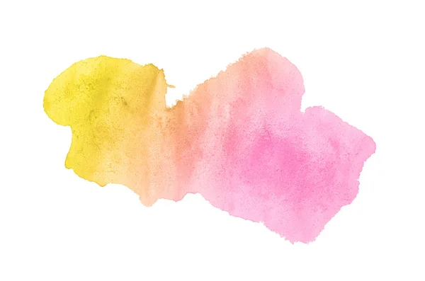 Image abstraite de fond aquarelle avec une éclaboussure liquide de peinture aquarelle, isolée sur blanc. Couleurs rose et jaune — Photo