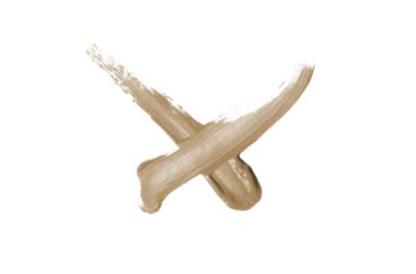 Parlak sıvı ruj smear onay işareti beyaz izole. Kahverengi