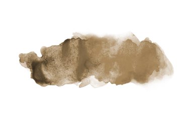 Beyaz üzerine izole edilmiş, sıvı bir kova boyası ile soyut suluboya arka plan görüntüsü. Kahverengi tonları
