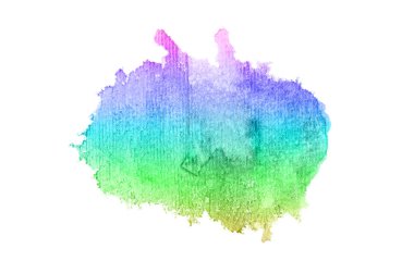 Beyaz üzerine izole edilmiş, sıvı bir kova boyası ile soyut suluboya arka plan görüntüsü. Gökkuşağı tonları