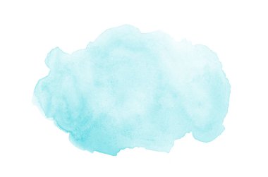 Beyaz üzerine izole edilmiş, sıvı bir kova boyası ile soyut suluboya arka plan görüntüsü. Açık mavi tonları