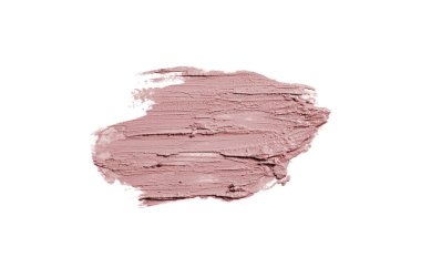 Smear ve ruj veya akrilik boya beyaz arka plan üzerinde izole doku. Lipgloss veya sıvı oje leke örneği inme. Güzellik kozmetik tasarım için eleman. Koyu kırmızı renk