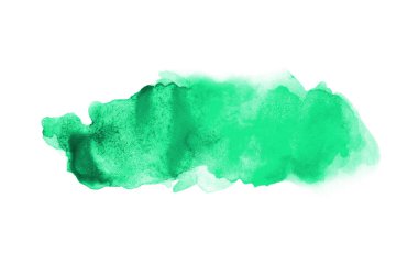 Beyaz üzerine izole edilmiş, sıvı bir kova boyası ile soyut suluboya arka plan görüntüsü. Turkuaz tonları