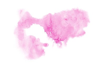 Beyaz üzerine izole edilmiş, sıvı bir kova boyası ile soyut suluboya arka plan görüntüsü. Pembe tonları