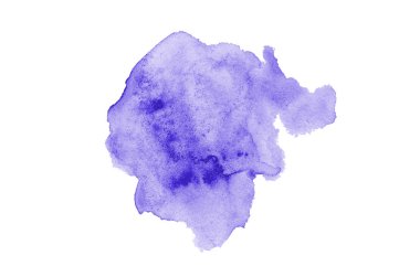 Beyaz üzerine izole edilmiş, sıvı bir kova boyası ile soyut suluboya arka plan görüntüsü. Menekşe tonları