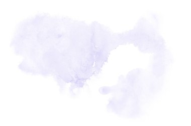 Beyaz üzerine izole edilmiş, sıvı bir kova boyası ile soyut suluboya arka plan görüntüsü. Menekşe tonları