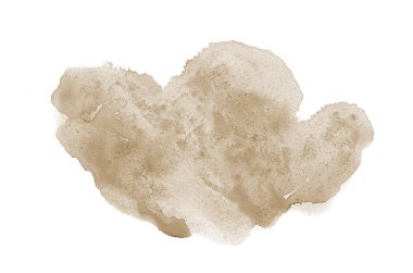 Beyaz üzerine izole edilmiş, sıvı bir kova boyası ile soyut suluboya arka plan görüntüsü. Kahverengi tonları