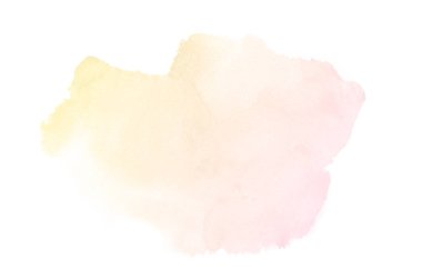 Beyaz üzerine izole edilmiş, sıvı bir kova boyası ile soyut suluboya arka plan görüntüsü. Pembe ve sarı tonları