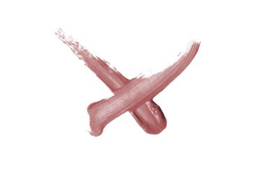 Parlak sıvı ruj smear onay işareti beyaz izole. Karanlık 