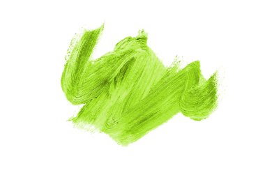 Smear ve ruj veya akrilik boya beyaz arka plan üzerinde izole doku. Lipgloss veya sıvı oje leke örneği inme. Güzellik kozmetik tasarım için eleman. Açık yeşil renk