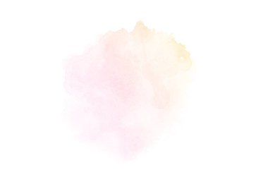 Beyaz üzerine izole edilmiş, sıvı bir kova boyası ile soyut suluboya arka plan görüntüsü. Pembe ve sarı tonları