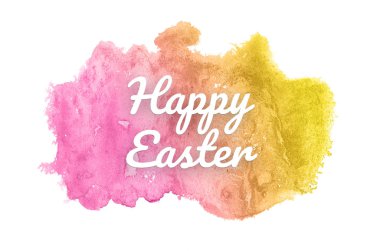 Kova boyası sıvı bir sıçrama ile soyut suluboya arka plan görüntüsü. Pembe ve sarı tonları. Mutlu paskalya